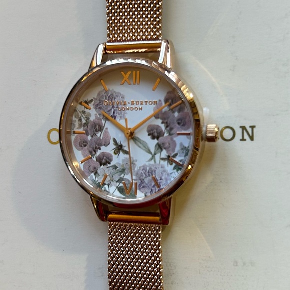 Olivia Burton Enchanted Garden Watch With 30mm White Floral Face & MeshBracelet - Picture 3 of 12